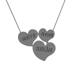 Kalpli Aile İsim Kolye - 925 ayar siyah rodyum kaplama gümüş kolye (40 cm gümüş rolo zincir) #1dje5us