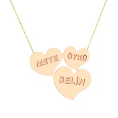 Kalpli Aile İsim Kolye - 14 ayar rose altın kolye (40 cm altın rolo zincir) #1eoysmh