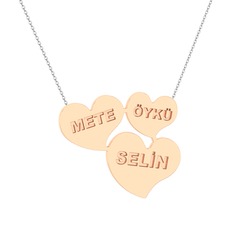 Kalpli Aile İsim Kolye - 18 ayar rose altın kolye (40 cm beyaz altın rolo zincir) #plost3