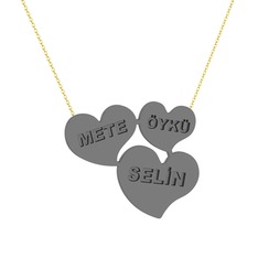Kalpli Aile İsim Kolye - 925 ayar siyah rodyum kaplama gümüş kolye (40 cm altın rolo zincir) #po44qw