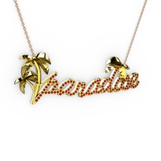 Paradise Kolye - Garnet 18 ayar altın kolye (40 cm rose altın rolo zincir) #1015giu
