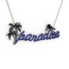 Paradise Kolye - Lab safir 925 ayar siyah rodyum kaplama gümüş kolye (40 cm rose altın rolo zincir) #10wrsgg