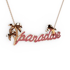 Paradise Kolye - Rodolit garnet 18 ayar rose altın kolye (40 cm rose altın rolo zincir) #10xcyzr