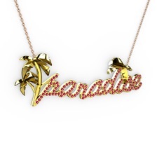 Paradise Kolye - Rodolit garnet 925 ayar altın kaplama gümüş kolye (40 cm rose altın rolo zincir) #12oll88