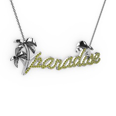 Paradise Kolye - Peridot 8 ayar beyaz altın kolye (40 cm gümüş rolo zincir) #13njw7o