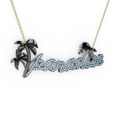 Paradise Kolye - Akuamarin 925 ayar siyah rodyum kaplama gümüş kolye (40 cm altın rolo zincir) #154doa9