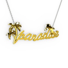 Paradise Kolye - Sitrin 18 ayar altın kolye (40 cm beyaz altın rolo zincir) #1buu8mt