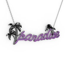 Paradise Kolye - Ametist 925 ayar siyah rodyum kaplama gümüş kolye (40 cm beyaz altın rolo zincir) #1capreu