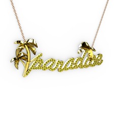 Paradise Kolye - Peridot 8 ayar altın kolye (40 cm rose altın rolo zincir) #1e813u4