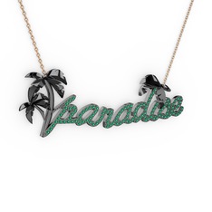 Paradise Kolye - Yeşil kuvars 925 ayar siyah rodyum kaplama gümüş kolye (40 cm gümüş rolo zincir) #1emr51v