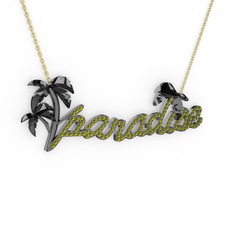 Paradise Kolye - Peridot 925 ayar siyah rodyum kaplama gümüş kolye (40 cm altın rolo zincir) #1geimwn