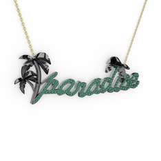 Paradise Kolye - Yeşil kuvars 925 ayar siyah rodyum kaplama gümüş kolye (40 cm altın rolo zincir) #1gzerqi