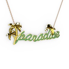 Paradise Kolye - Yeşil kuvars 8 ayar altın kolye (40 cm gümüş rolo zincir) #1hontfp