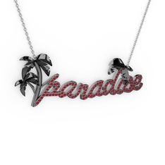 Paradise Kolye - Garnet 925 ayar siyah rodyum kaplama gümüş kolye (40 cm beyaz altın rolo zincir) #1mjakej