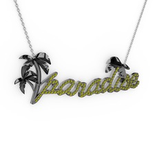 Paradise Kolye - Peridot 925 ayar siyah rodyum kaplama gümüş kolye (40 cm beyaz altın rolo zincir) #1mo0shn