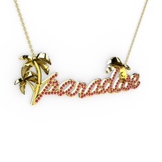Paradise Kolye - Rodolit garnet 18 ayar altın kolye (40 cm altın rolo zincir) #1pv5i3r