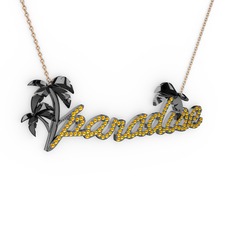 Paradise Kolye - Sitrin 925 ayar siyah rodyum kaplama gümüş kolye (40 cm gümüş rolo zincir) #1ubjklw