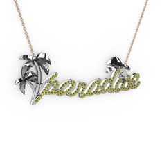 Paradise Kolye - Peridot 8 ayar beyaz altın kolye (40 cm rose altın rolo zincir) #1ui0ihd
