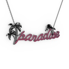 Paradise Kolye - Rodolit garnet 925 ayar siyah rodyum kaplama gümüş kolye (40 cm gümüş rolo zincir) #1ygbixa