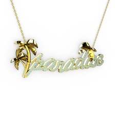 Paradise Kolye - Akuamarin 18 ayar altın kolye (40 cm altın rolo zincir) #2v0eqa