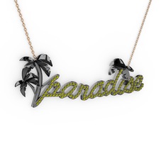 Paradise Kolye - Peridot 925 ayar siyah rodyum kaplama gümüş kolye (40 cm gümüş rolo zincir) #3zxnzt