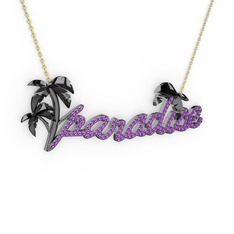 Paradise Kolye - Ametist 925 ayar siyah rodyum kaplama gümüş kolye (40 cm altın rolo zincir) #9zenx8