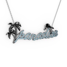 Paradise Kolye - Akuamarin 925 ayar siyah rodyum kaplama gümüş kolye (40 cm beyaz altın rolo zincir) #aztucy