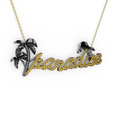 Paradise Kolye - Sitrin 925 ayar siyah rodyum kaplama gümüş kolye (40 cm gümüş rolo zincir) #c9f0jn