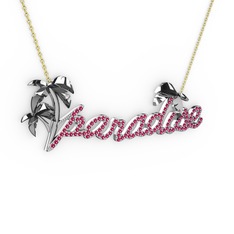 Rodolit garnet 18 ayar beyaz altın kolye (40 cm altın rolo zincir)