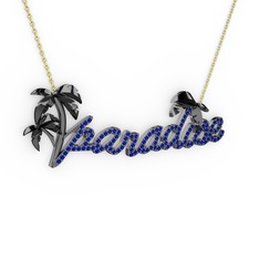 Paradise Kolye - Lab safir 925 ayar siyah rodyum kaplama gümüş kolye (40 cm altın rolo zincir) #foabdm