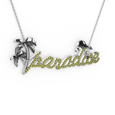 Paradise Kolye - Peridot 8 ayar beyaz altın kolye (40 cm beyaz altın rolo zincir) #h296vr