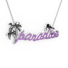 Paradise Kolye - Ametist 14 ayar beyaz altın kolye (40 cm beyaz altın rolo zincir) #lqexfp