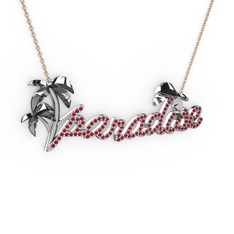 Paradise Kolye - Garnet 14 ayar beyaz altın kolye (40 cm rose altın rolo zincir) #v0z8p6