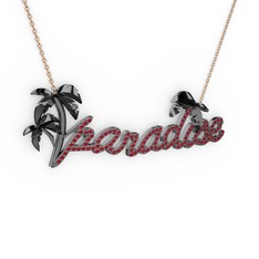 Paradise Kolye - Garnet 925 ayar siyah rodyum kaplama gümüş kolye (40 cm gümüş rolo zincir) #v3l0cp