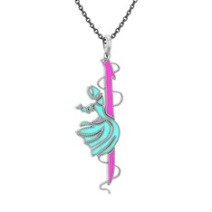 Semazen Elif Kolye - 14 ayar beyaz altın kolye (Neon pembe mineli, 40 cm gümüş rolo zincir) #11iiqgv