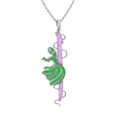 Semazen Elif Kolye - 8 ayar beyaz altın kolye (Pembe mineli, 40 cm beyaz altın rolo zincir) #1239ets