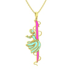 18 ayar altın kolye (Neon pembe mineli, 40 cm altın rolo zincir)