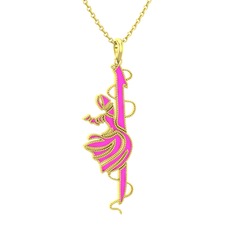 Semazen Elif Kolye - 18 ayar altın kolye (Neon pembe mineli, 40 cm altın rolo zincir) #13f5675