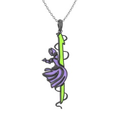 925 ayar siyah rodyum kaplama gümüş kolye (Neon yeşil mineli, 40 cm beyaz altın rolo zincir)