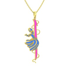 18 ayar altın kolye (Neon pembe mineli, 40 cm altın rolo zincir)
