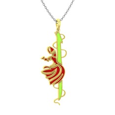 Semazen Elif Kolye - 14 ayar altın kolye (Neon yeşil mineli, 40 cm beyaz altın rolo zincir) #15gnqeq