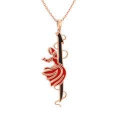 Semazen Elif Kolye - 925 ayar rose altın kaplama gümüş kolye (Siyah mineli, 40 cm rose altın rolo zincir) #15ufkrz