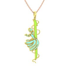 14 ayar altın kolye (Neon yeşil mineli, 40 cm rose altın rolo zincir)