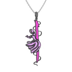 925 ayar siyah rodyum kaplama gümüş kolye (Neon pembe mineli, 40 cm gümüş rolo zincir)