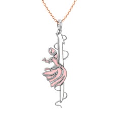 925 ayar gümüş kolye (Beyaz mineli, 40 cm rose altın rolo zincir)
