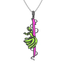 925 ayar siyah rodyum kaplama gümüş kolye (Neon pembe mineli, 40 cm beyaz altın rolo zincir)