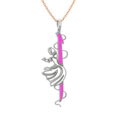 18 ayar beyaz altın kolye (Neon pembe mineli, 40 cm rose altın rolo zincir)