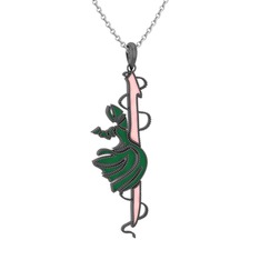 925 ayar siyah rodyum kaplama gümüş kolye (Pastel pembe mineli, 40 cm beyaz altın rolo zincir)