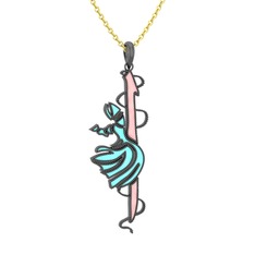 Semazen Elif Kolye - 925 ayar siyah rodyum kaplama gümüş kolye (Pastel pembe mineli, 40 cm altın rolo zincir) #1d05v0u
