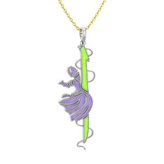 925 ayar gümüş kolye (Neon yeşil mineli, 40 cm altın rolo zincir)
